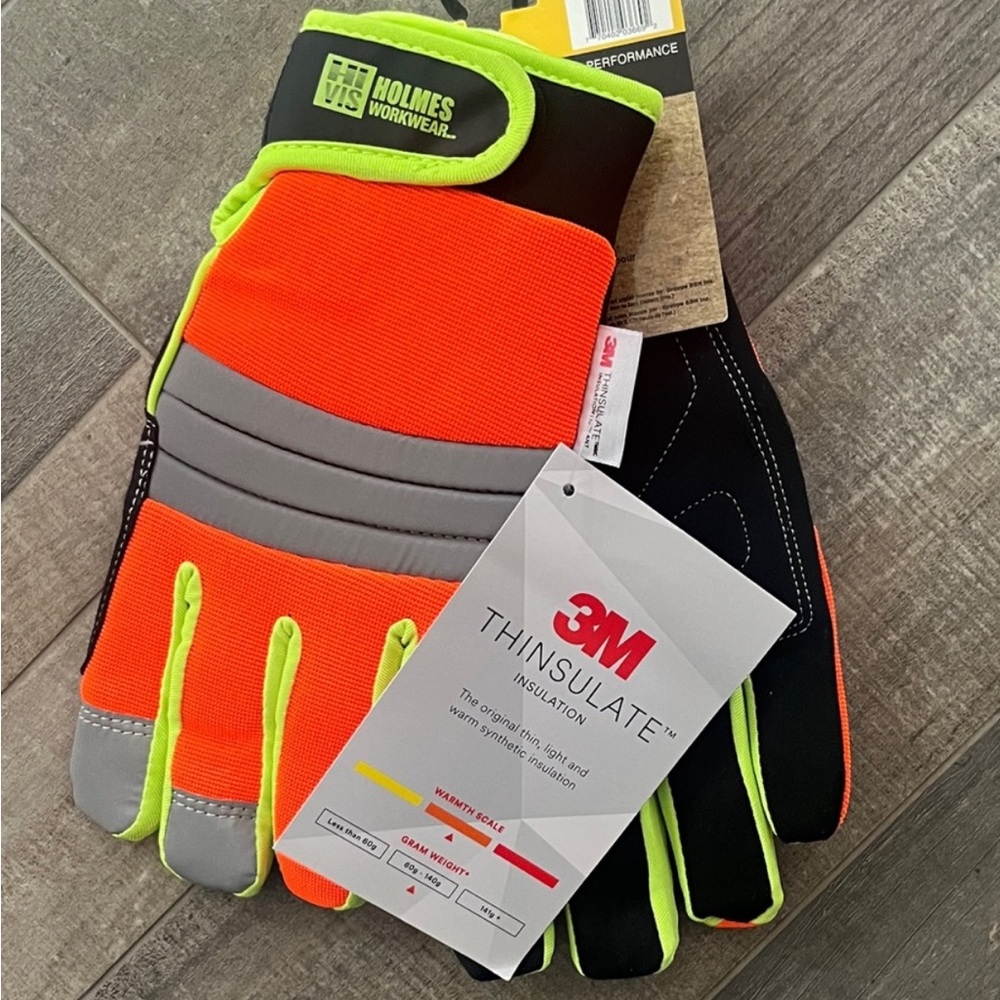 Thinsulate Men's Neon Orange and Gray Gloves